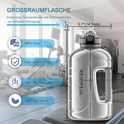 3 Liter BPA-freie Sport-Trinkflasche mit Strohhalm und Zeitmarkierungen – Perfekt für Fitness und Outdoor-Aktivitäten (Grau)