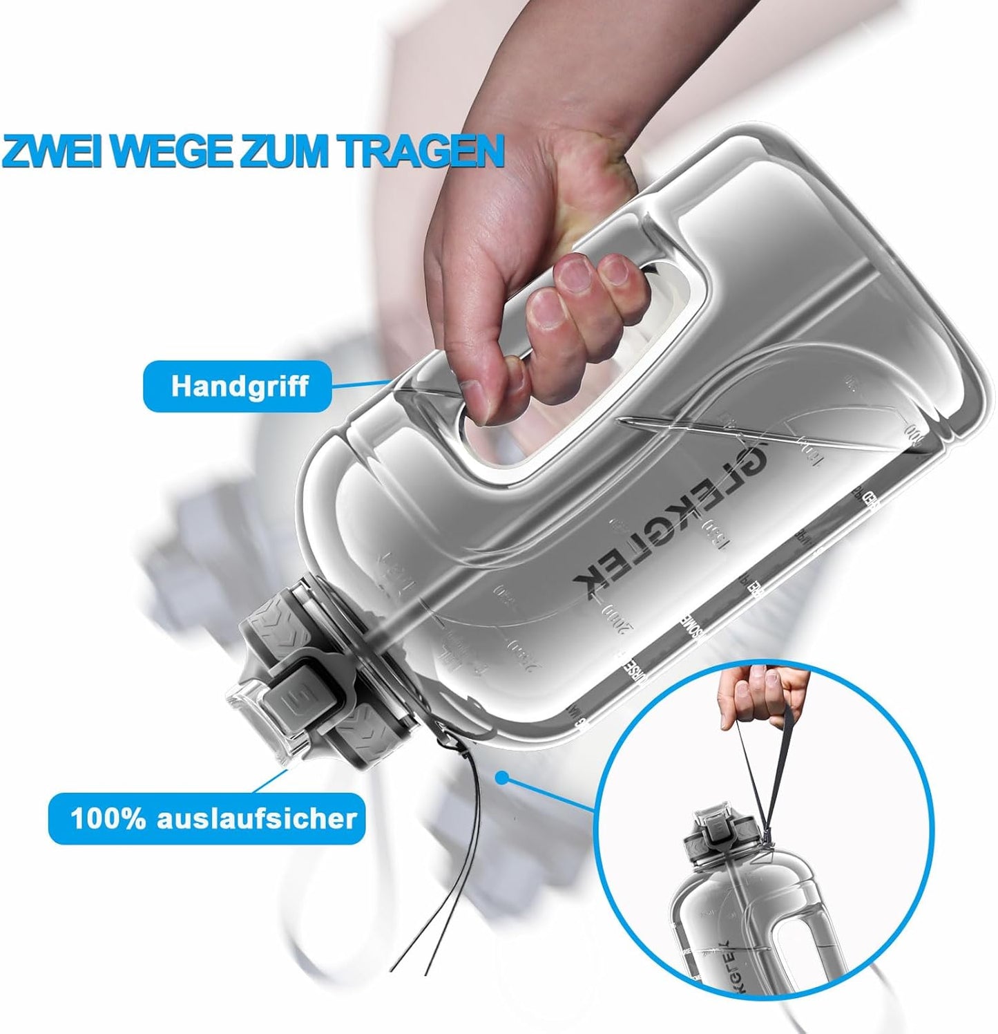 3 Liter BPA-freie Sport-Trinkflasche mit Strohhalm und Zeitmarkierungen – Perfekt für Fitness und Outdoor-Aktivitäten (Grau)
