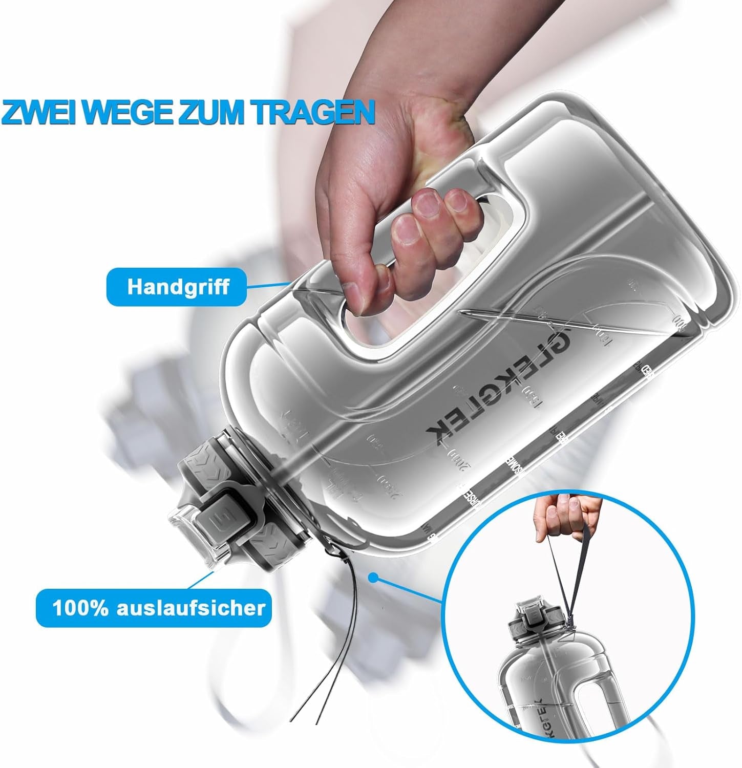 3 Liter BPA-freie Sport-Trinkflasche mit Strohhalm und Zeitmarkierungen – Perfekt für Fitness und Outdoor-Aktivitäten (Grau)