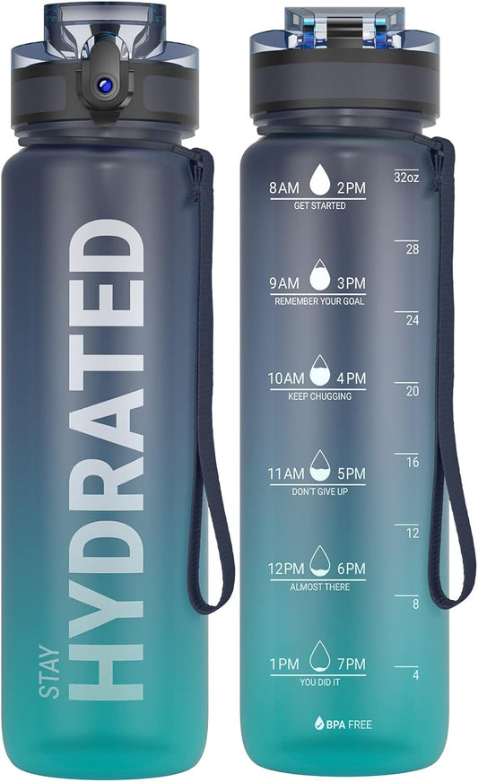 Ergonomische Sahara Sailor Trinkflasche – BPA-frei, Auslaufsicher und Motivierende Fitness-Zeitmarkierungen für Sport, Camping und Yoga (1L)