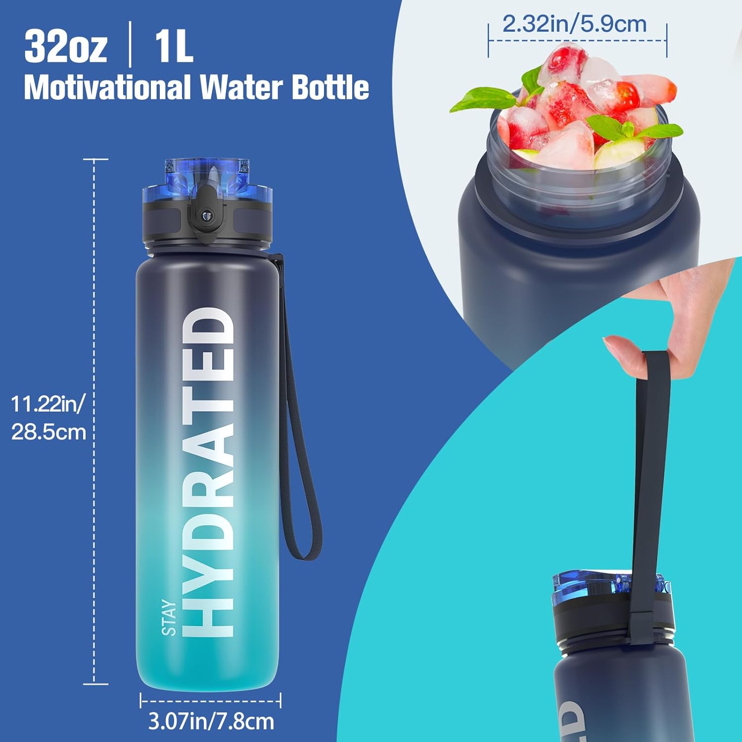 Ergonomische Sahara Sailor Trinkflasche – BPA-frei, Auslaufsicher und Motivierende Fitness-Zeitmarkierungen für Sport, Camping und Yoga (1L)