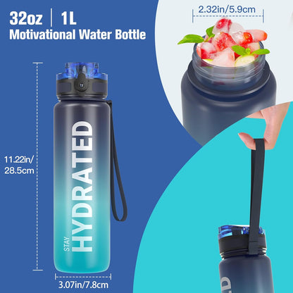 Ergonomische Sahara Sailor Trinkflasche – BPA-frei, Auslaufsicher und Motivierende Fitness-Zeitmarkierungen für Sport, Camping und Yoga (1L)