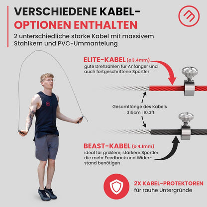 Erleben Sie das ultimative Workout mit dem BeMaxx Springseil Speed Rope – Inklusive Trainings-Ebook und Ersatzkabel für maximale Leistung und Kontrolle!