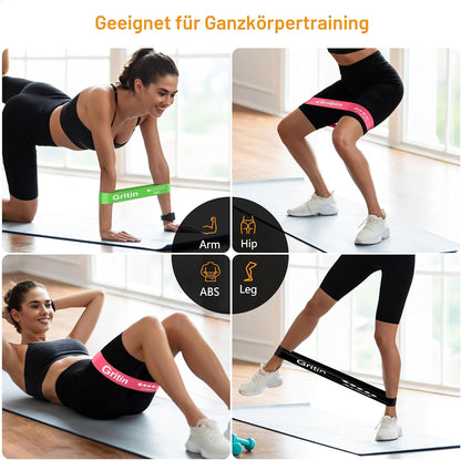 Gritin 5er Set Widerstandsbänder – Hautfreundliche Latex Fitnessbänder für Muskelaufbau, Yoga und mehr – Inklusive Tragetasche und Deutscher Übungsanleitung