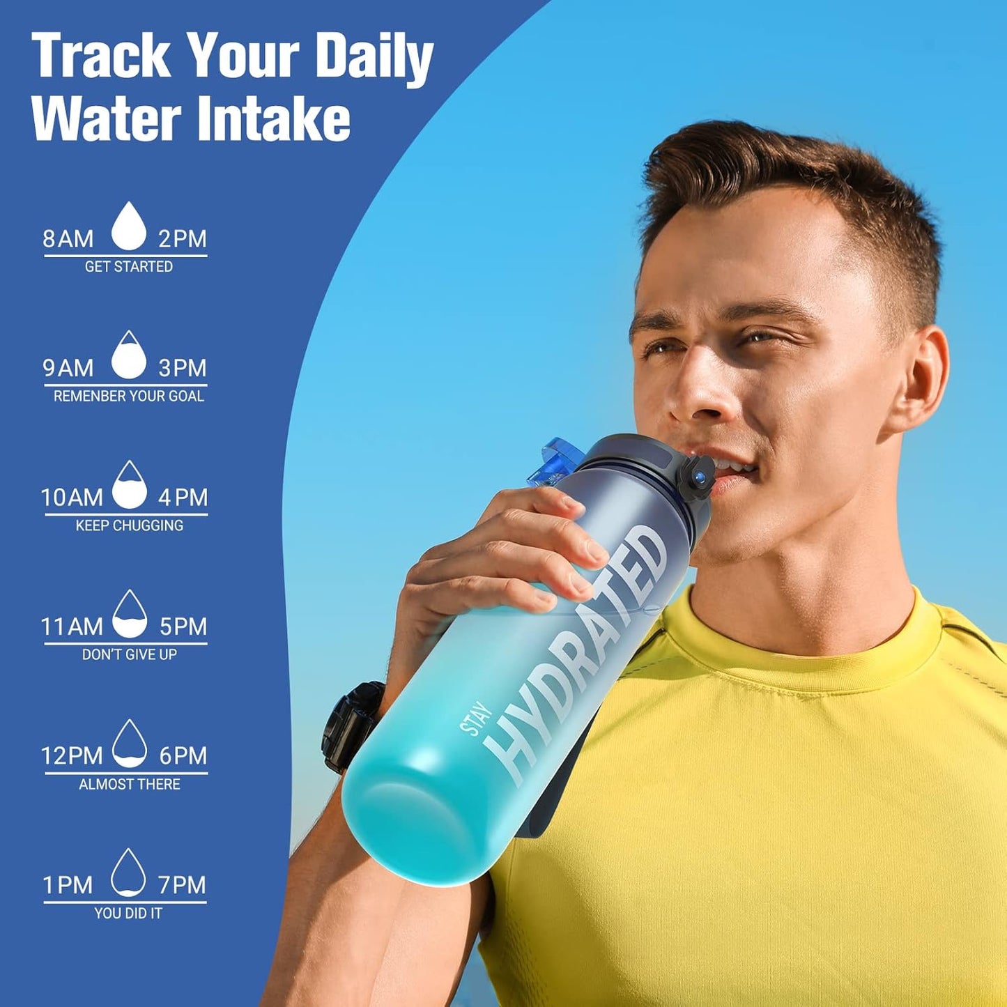 Ergonomische Sahara Sailor Trinkflasche – BPA-frei, Auslaufsicher und Motivierende Fitness-Zeitmarkierungen für Sport, Camping und Yoga (1L)