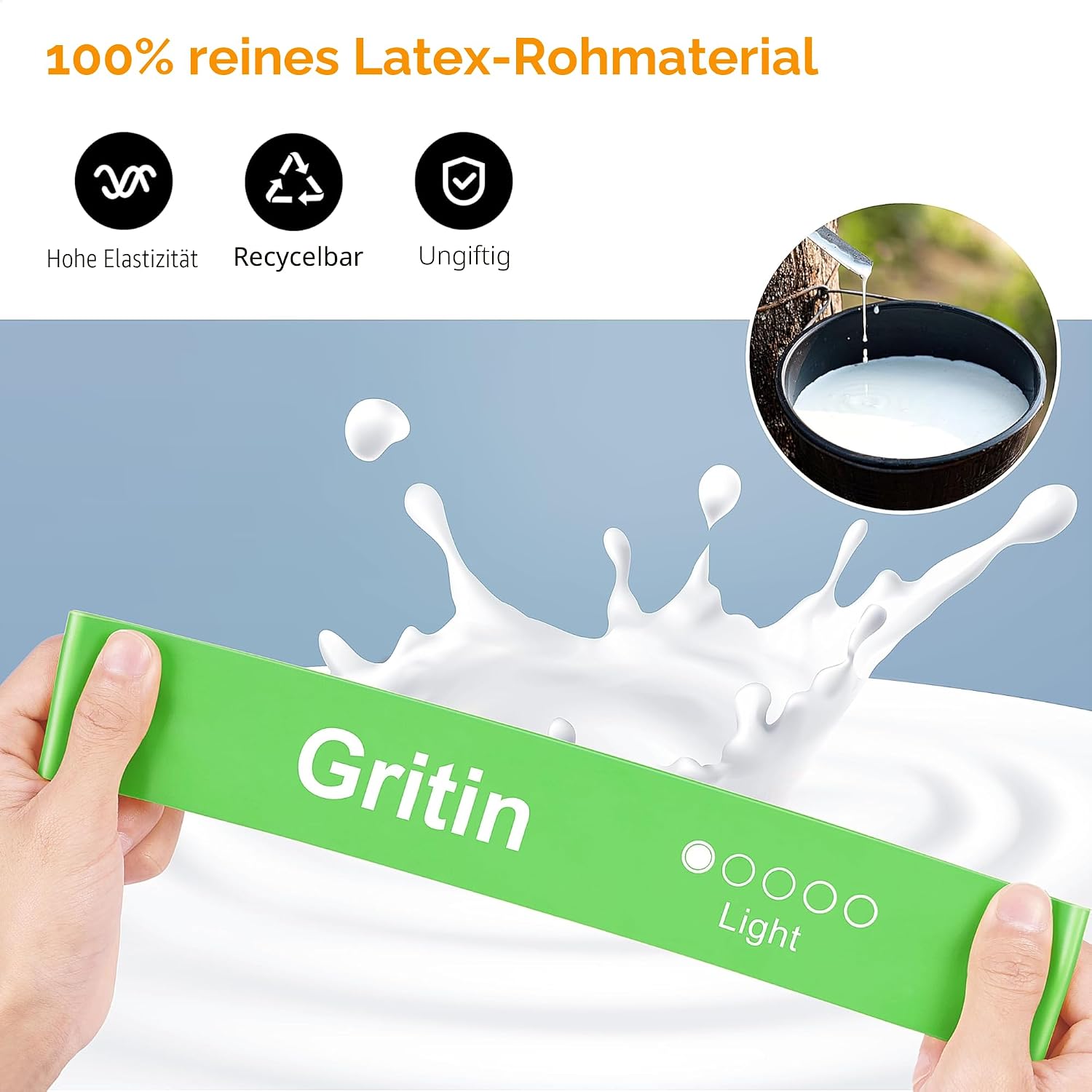 Gritin 5er Set Widerstandsbänder – Hautfreundliche Latex Fitnessbänder für Muskelaufbau, Yoga und mehr – Inklusive Tragetasche und Deutscher Übungsanleitung
