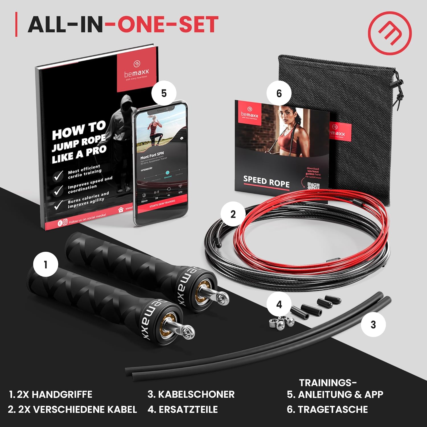Erleben Sie das ultimative Workout mit dem BeMaxx Springseil Speed Rope – Inklusive Trainings-Ebook und Ersatzkabel für maximale Leistung und Kontrolle!