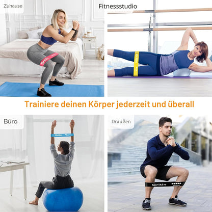 Gritin 5er Set Widerstandsbänder – Hautfreundliche Latex Fitnessbänder für Muskelaufbau, Yoga und mehr – Inklusive Tragetasche und Deutscher Übungsanleitung