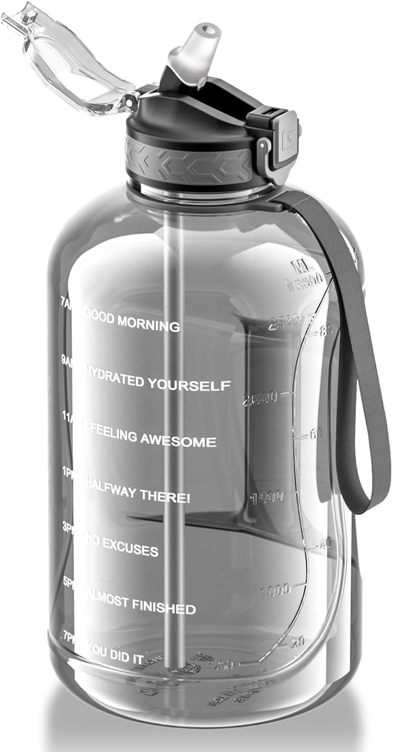 3 Liter BPA-freie Sport-Trinkflasche mit Strohhalm und Zeitmarkierungen – Perfekt für Fitness und Outdoor-Aktivitäten (Grau)